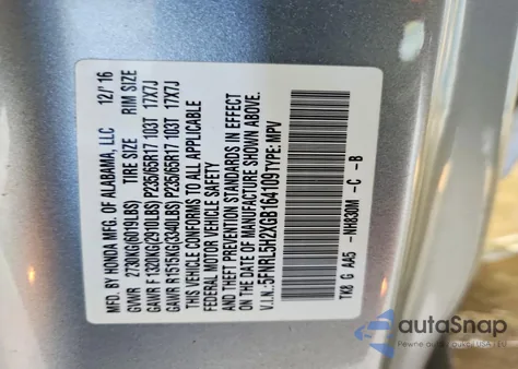 2016 Honda Odyssey Lx z USA, uszkodzony, nr VIN 5FNRL5H2XGB164109